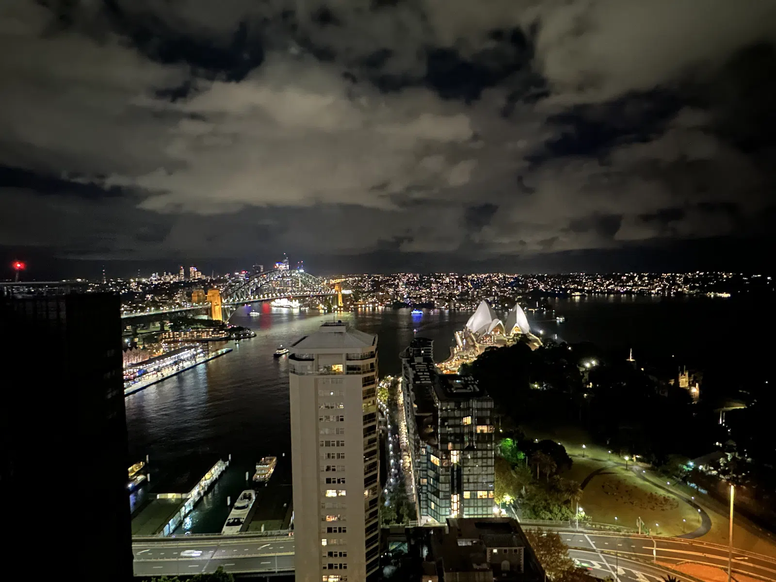 Sydney rooftop harbour panorama at night
