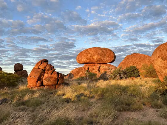 Devils Marbles Balanced Boulder Panorama