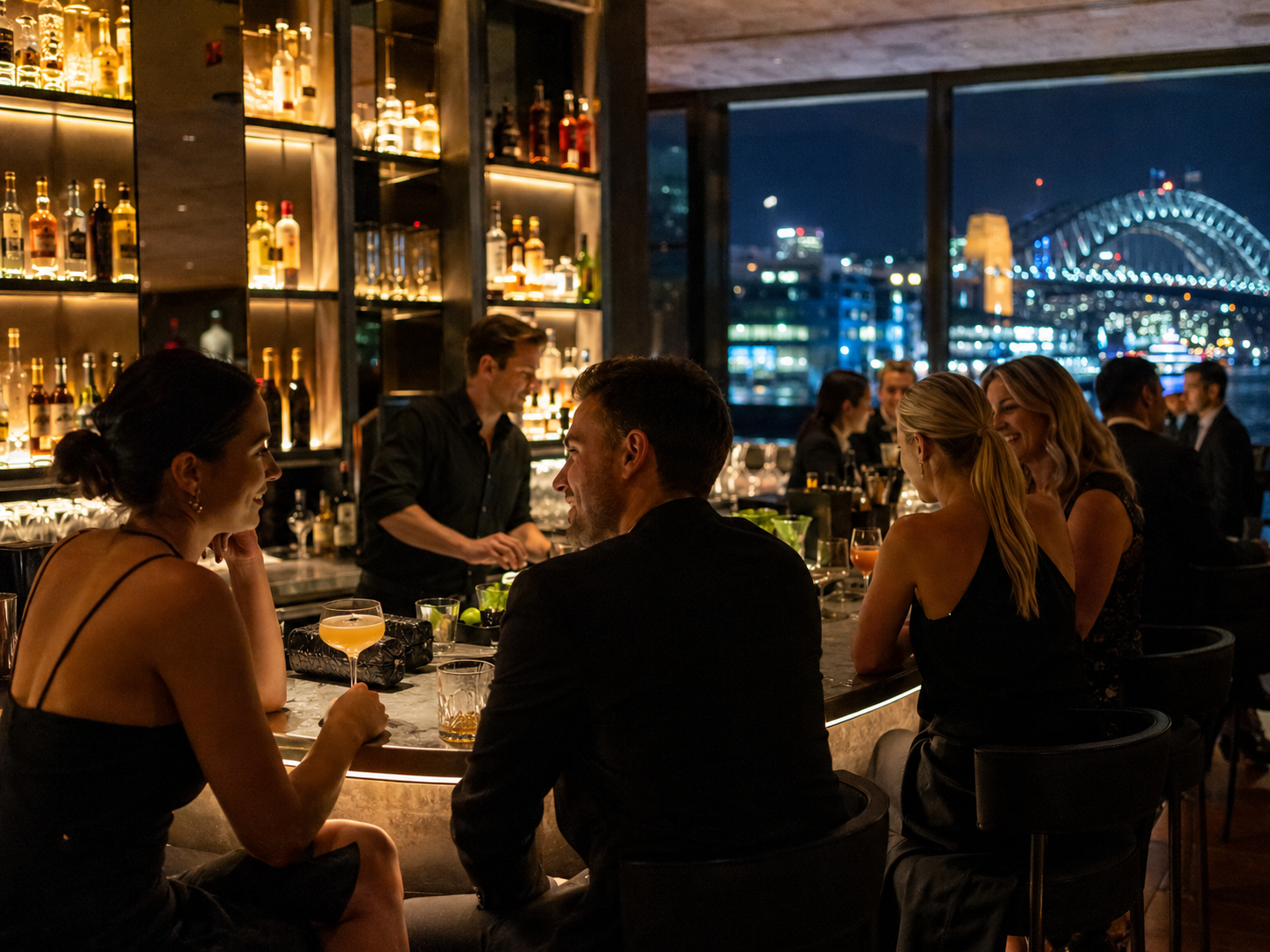 Upscale Sydney cocktail bar at night